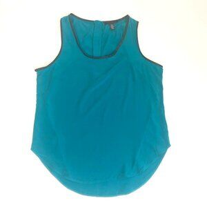 Kenneth Cole Faux Leather Trimmed Flowy Sleeveless Tank Top. Teal. Size XL